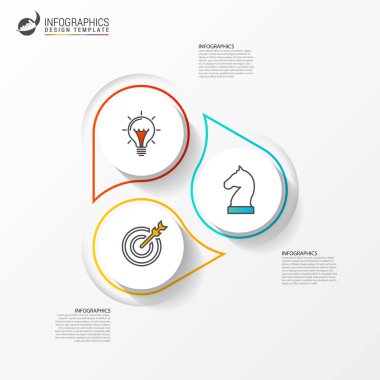 Infographic tasarım şablonu. Üç adımlı yaratıcı bir kavram. İş akışı düzeni, diyagram, pankart, web tasarımı için kullanılabilir. Vektör illüstrasyonu
