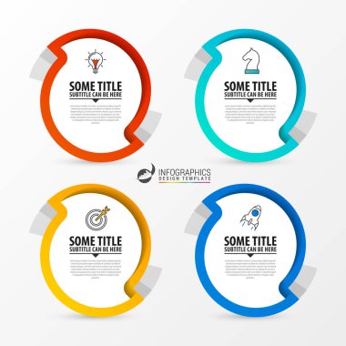 Infographic tasarım şablonu. Dört adımlı yaratıcı bir kavram. İş akışı düzeni, diyagram, pankart, web tasarımı için kullanılabilir. Vektör illüstrasyonu