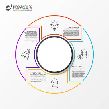 Infographic tasarım şablonu. Dört adımlı yaratıcı bir kavram. İş akışı düzeni, diyagram, pankart, web tasarımı için kullanılabilir. Vektör illüstrasyonu