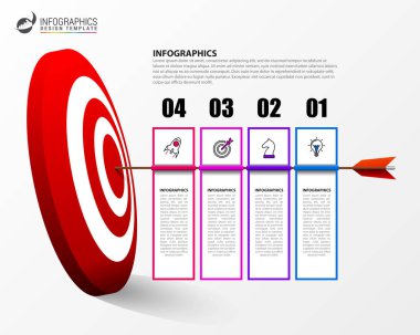 Infographic tasarım şablonu. Dört adımlı yaratıcı bir kavram. İş akışı düzeni, diyagram, pankart, web tasarımı için kullanılabilir. Vektör illüstrasyonu