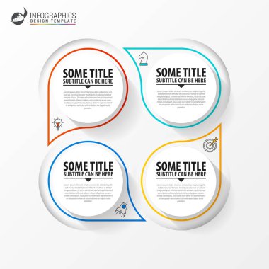 Infographic tasarım şablonu. Dört adımlı yaratıcı bir kavram. İş akışı düzeni, diyagram, pankart, web tasarımı için kullanılabilir. Vektör illüstrasyonu