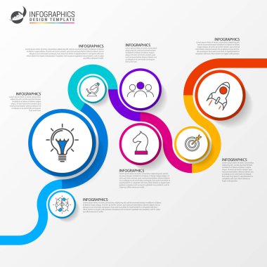 Infographic tasarım şablonu. 7 aşamalı yaratıcı bir kavram. İş akışı düzeni, diyagram, pankart, web tasarımı için kullanılabilir. Vektör illüstrasyonu