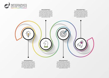 Infographic tasarım şablonu. Dört adımlı yaratıcı bir kavram. İş akışı düzeni, diyagram, pankart, web tasarımı için kullanılabilir. Vektör illüstrasyonu
