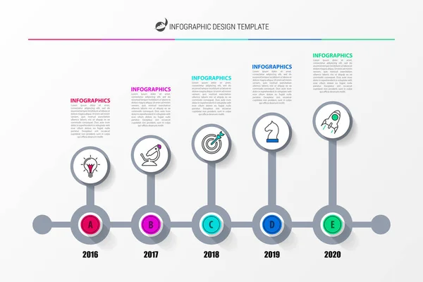 Modelo de design infográfico. Conceito de linha do tempo com 5 passos — Vetor de Stock