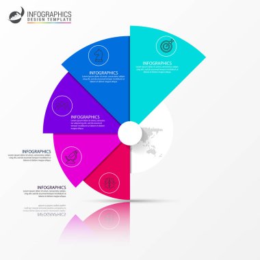 Infographic tasarım şablonu. 5 adımlı yaratıcı bir kavram. İş akışı düzeni, diyagram, pankart, web tasarımı için kullanılabilir. Vektör illüstrasyonu