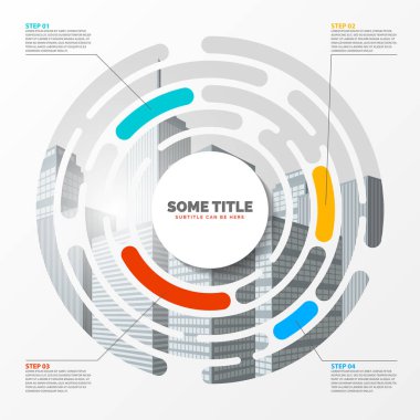 Infographic tasarım şablonu. Dört adımlı yaratıcı bir kavram. İş akışı düzeni, diyagram, pankart, web tasarımı için kullanılabilir. Vektör illüstrasyonu
