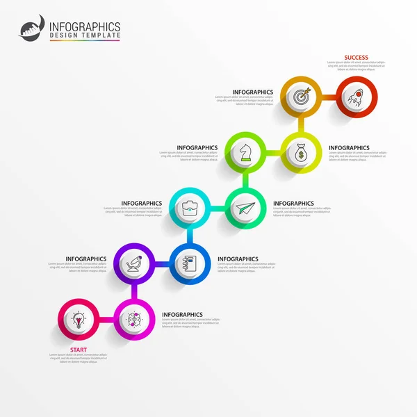 Infografikai Tervezési Sablon Idővonal Koncepció Lépésben Használható Munkafolyamat Elrendezés Diagram — Stock Vector