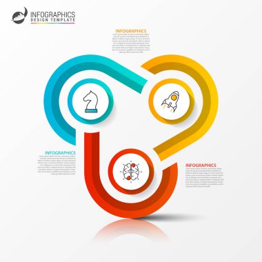 Infographic tasarım şablonu. Üç adımlı yaratıcı bir kavram. İş akışı düzeni, diyagram, pankart, web tasarımı için kullanılabilir. Vektör illüstrasyonu