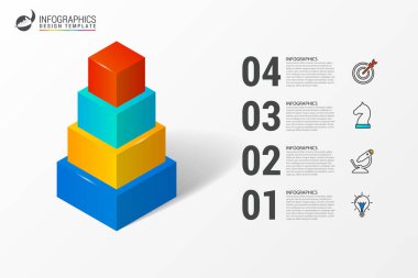Infographic tasarım şablonu. Dört adımlı yaratıcı bir kavram. İş akışı düzeni, diyagram, pankart, web tasarımı için kullanılabilir. Vektör illüstrasyonu