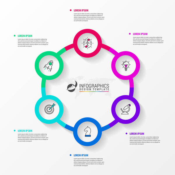 Infographic design template. Creative concept with 6 steps. Can be used for workflow layout, diagram, banner, webdesign. Vector illustration