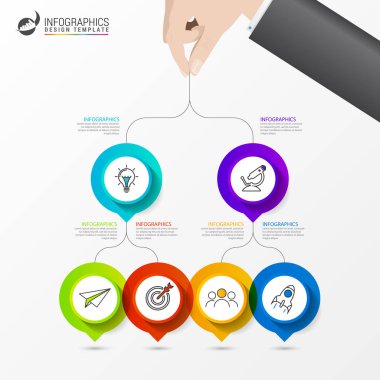 Infographic tasarım şablonu. 6 basamaklı yaratıcı bir kavram. İş akışı düzeni, diyagram, pankart, web tasarımı için kullanılabilir. Vektör illüstrasyonu