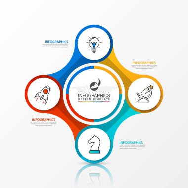 Infographic tasarım şablonu. Dört adımlı yaratıcı bir kavram. İş akışı düzeni, diyagram, pankart, web tasarımı için kullanılabilir. Vektör illüstrasyonu