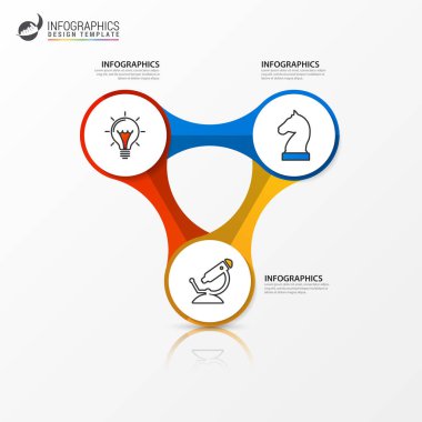 Infographic tasarım şablonu. Üç adımlı yaratıcı bir kavram. İş akışı düzeni, diyagram, pankart, web tasarımı için kullanılabilir. Vektör illüstrasyonu