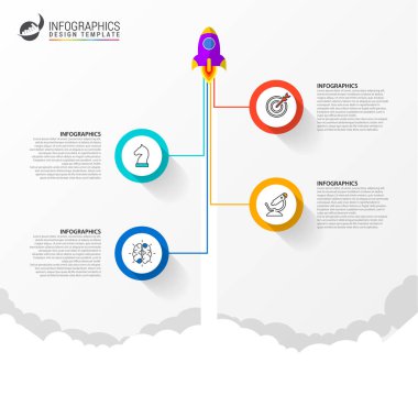 Infographic tasarım şablonu. Dört adımlı yaratıcı bir kavram. İş akışı düzeni, diyagram, pankart, web tasarımı için kullanılabilir. Vektör illüstrasyonu