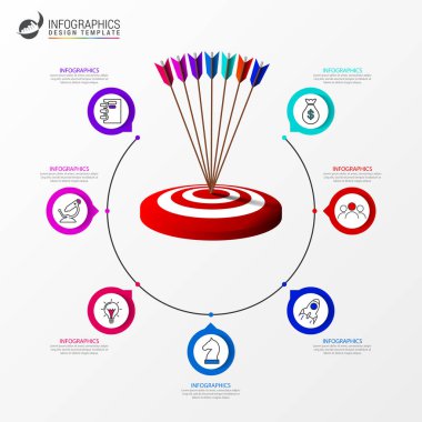Infographic tasarım şablonu. 7 aşamalı yaratıcı bir kavram. İş akışı düzeni, diyagram, pankart, web tasarımı için kullanılabilir. Vektör illüstrasyonu