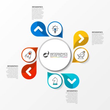 Infographic tasarım şablonu. Dört adımlı yaratıcı bir kavram. İş akışı düzeni, diyagram, pankart, web tasarımı için kullanılabilir. Vektör illüstrasyonu