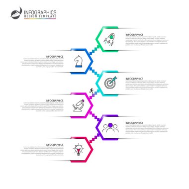 Infographic tasarım şablonu. 6 basamaklı yaratıcı bir kavram. İş akışı düzeni, diyagram, pankart, web tasarımı için kullanılabilir. Vektör illüstrasyonu