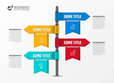 Infographic tasarım şablonu. Dört adımlı yaratıcı bir kavram. İş akışı düzeni, diyagram, pankart, web tasarımı için kullanılabilir. Vektör illüstrasyonu