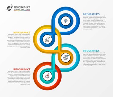 Infographic tasarım şablonu. Dört adımlı yaratıcı bir kavram. İş akışı düzeni, diyagram, pankart, web tasarımı için kullanılabilir. Vektör illüstrasyonu
