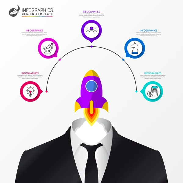 Modèle de conception d'infographie. Concept créatif en 5 étapes — Image vectorielle