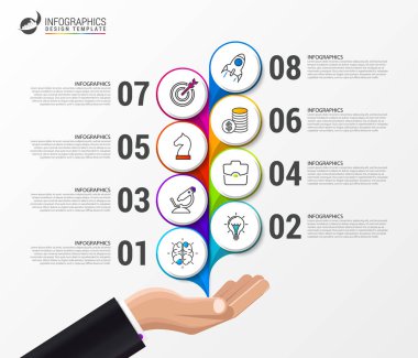 Infographic tasarım şablonu. 8 adımlar ile yaratıcı kavramı