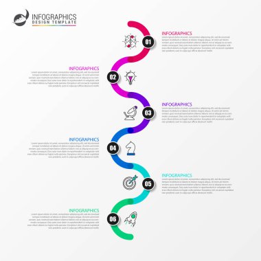 Infographic tasarım şablonu. Zaman çizelgesi kavramı ile 6 adım