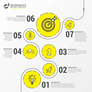 Infographic tasarım şablonu. Zaman çizelgesi kavramı ile 7 adımlar