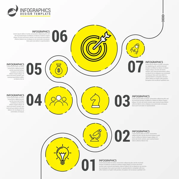 Modelo de design infográfico. Conceito de linha do tempo com 7 passos —  Vetores de Stock