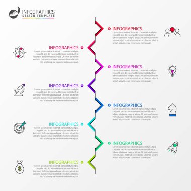 Infographic tasarım şablonu. Zaman çizelgesi kavramı ile 8 adımlar