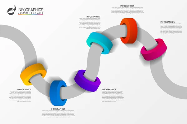 Plantilla de diseño infográfico. Concepto de línea de tiempo con 6 pasos — Vector de stock