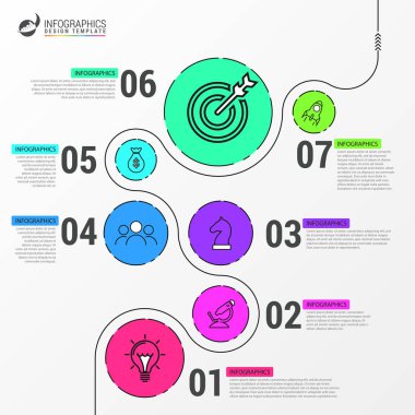 Infographic tasarım şablonu. Zaman çizelgesi kavramı ile 7 adımlar