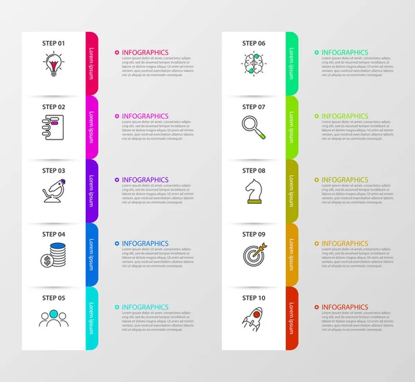 Infografische Design-Vorlage. Kreatives Konzept mit 10 Schritten — Stockvektor