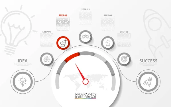 Modelo de design infográfico. Conceito criativo com 5 passos — Vetor de Stock