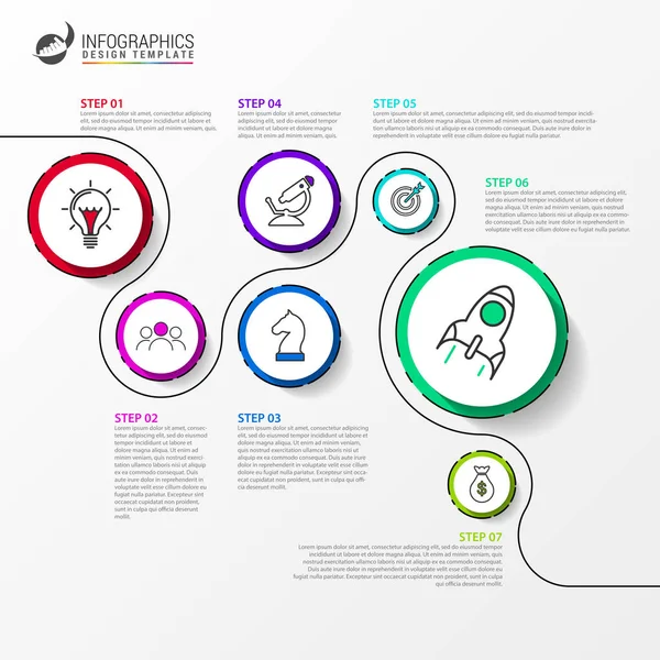 Modèle de conception d'infographie. Concept de chronologie en 7 étapes — Image vectorielle