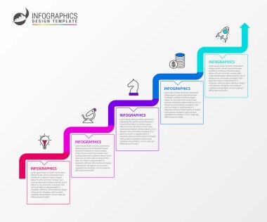 Infographic tasarım şablonu. Zaman çizelgesi kavramı ile 5 adım