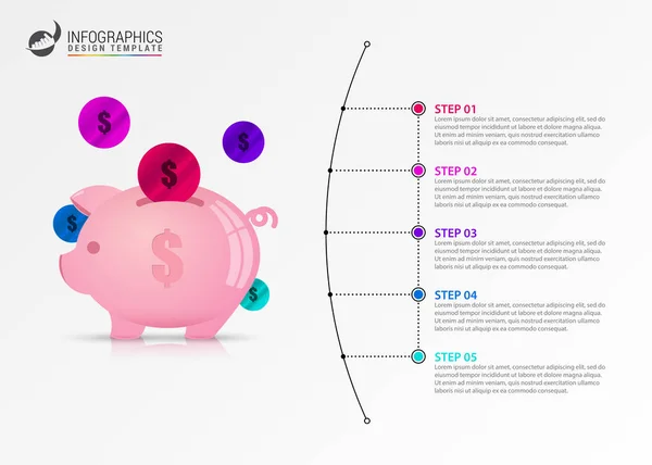 Infographic tasarım şablonu. Yaratıcı 5 adım konseptiyle — Stok Vektör