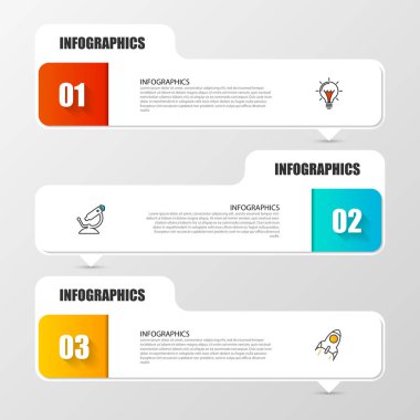 Infographic tasarım şablonu. 3 adımda yaratıcı konseptiyle