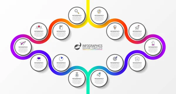 인포그래픽 디자인 템플릿. 14단계의 크리에이티브 컨셉 — 스톡 벡터