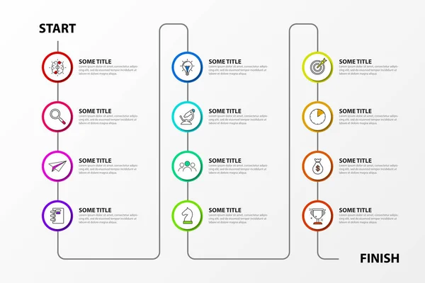 Infografische Design-Vorlage. Zeitleistenkonzept mit 12 Schritten — Stockvektor