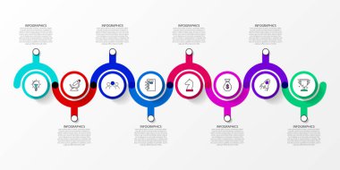 Infographic tasarım şablonu. Zaman çizelgesi kavramı ile 8 adımlar