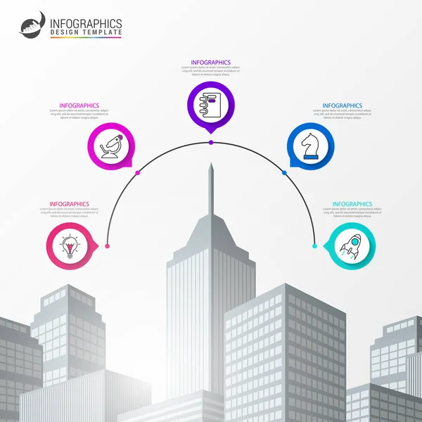 Modèle de conception d'infographie. Concept créatif en 5 étapes — Image vectorielle