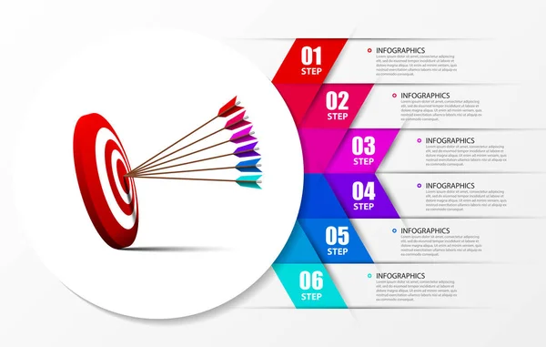 Modello di progettazione infografica. Concetto creativo con 6 passaggi — Vettoriale Stock