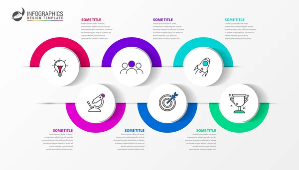 Modelo de design infográfico. Conceito de linha do tempo com 6 passos — Vetor de Stock