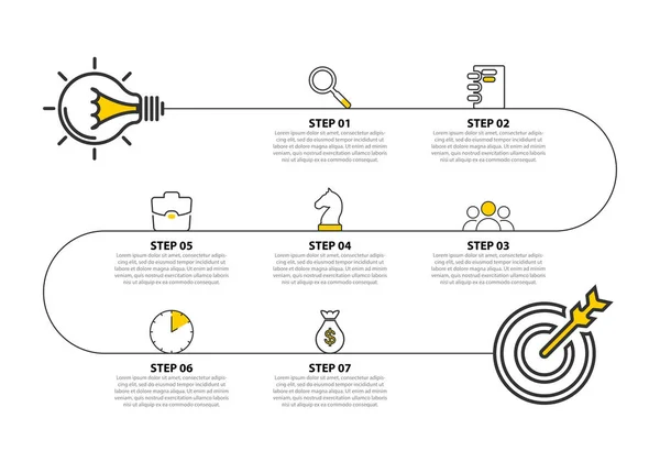 Infografische Design-Vorlage. Zeitleistenkonzept mit 7 Schritten — Stockvektor