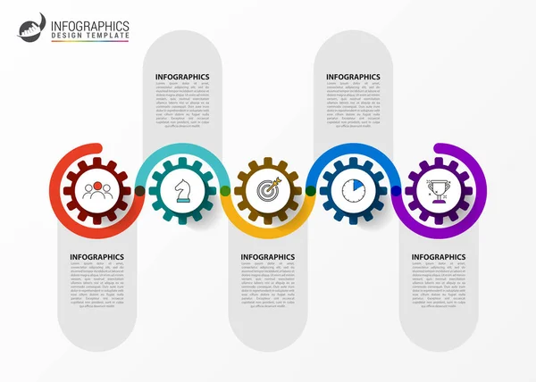 Modello di progettazione infografica. Concetto temporale con 5 passaggi — Vettoriale Stock