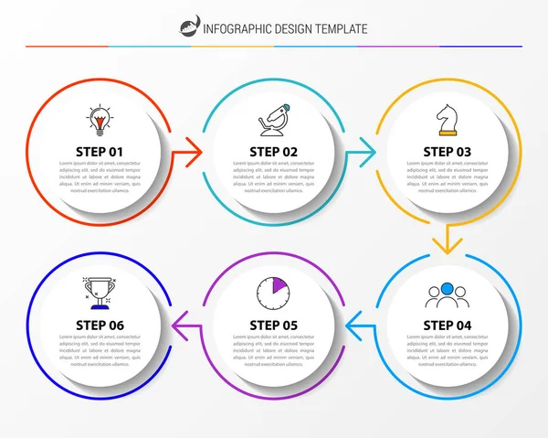 Infographic tasarım şablonu. 6 adımlar ile yaratıcı kavramı — Stok Vektör