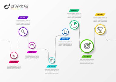 Infographic tasarım şablonu. Zaman çizelgesi kavramı ile 8 adımlar