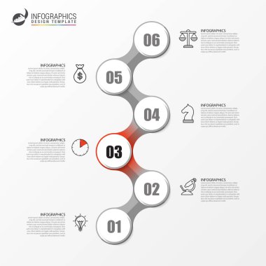 Infographic tasarım şablonu. Zaman çizelgesi kavramı ile 6 adım