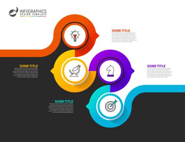 Infographic tasarım şablonu. Dört adımlı yaratıcı bir kavram. İş akışı düzeni, diyagram, pankart, web tasarımı için kullanılabilir. Vektör illüstrasyonu