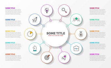 Infographic tasarım şablonu. 10 adımlı yaratıcı bir kavram. İş akışı düzeni, diyagram, pankart, web tasarımı için kullanılabilir. Vektör illüstrasyonu